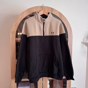 Under Armour Pullover Sweatshirt Men’s L Quarter Zip Black Tan Colorblock Fleece